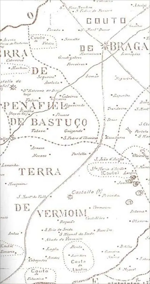 Demarcação dos Coutos da Plameira e de Landim num mapa do séc. XIII.
